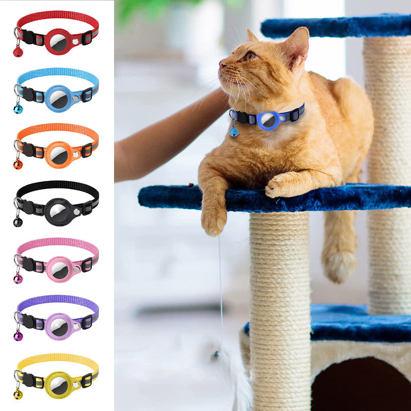 "Reflekterande AirTag-krage för katt: hållbar polyester, PU-läder, säkerhetsdesign för nattlig synlighet."