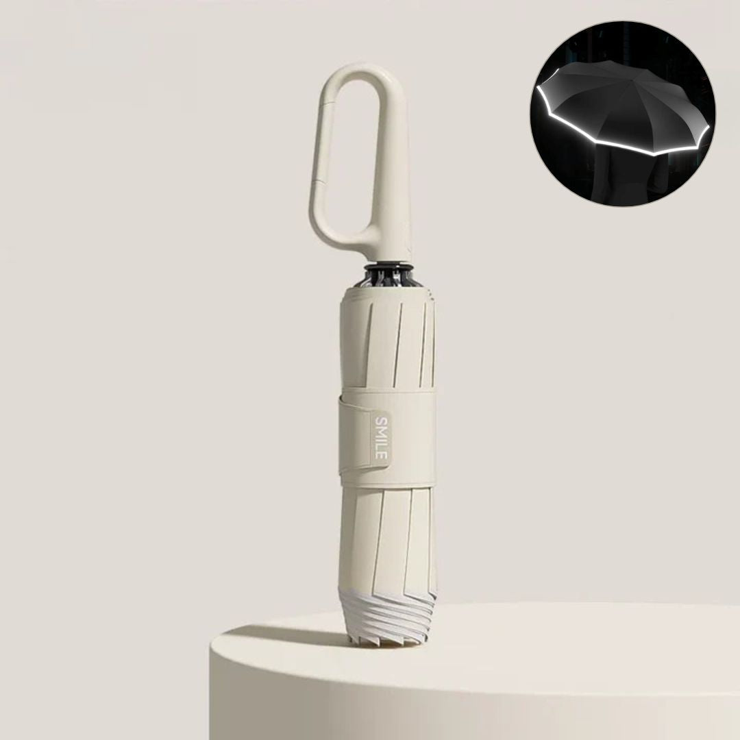 Ergonomiskt handtag på det vindtäta paraplyet för ett bekvämt grepp