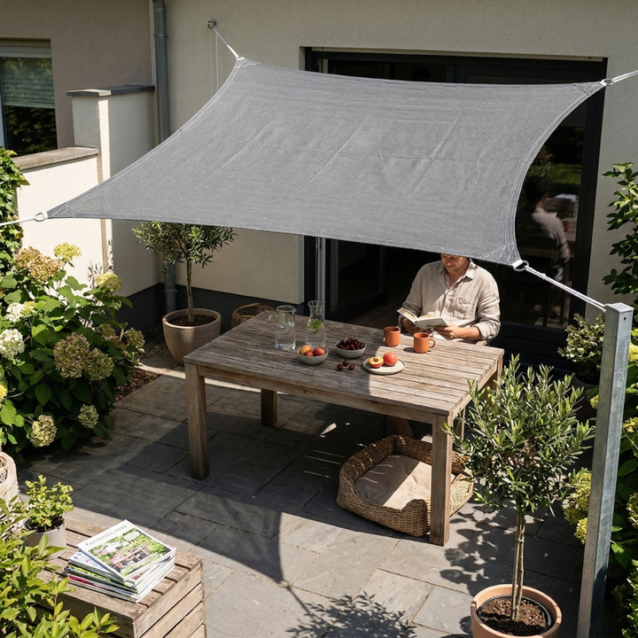 Stilrent, väderbeständigt HDPE solsegel för trädgården med optimalt UV-skydd.