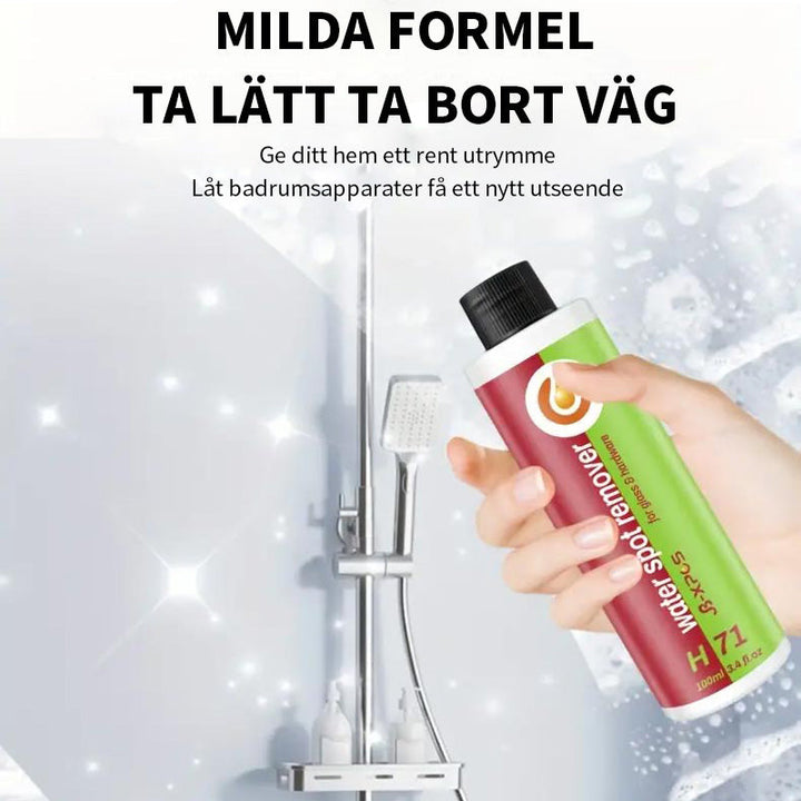 Rengöringsmedel för glas och metallflaskor, grön etikett, miljövänligt, unisex, effektivt mot vattenfläckar och kalk.