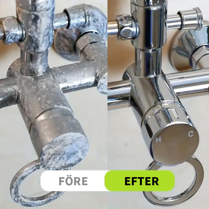 Rengöringsmedel för glas och metallflaskor, grön etikett, miljövänligt, unisex, effektivt mot vattenfläckar och kalk.