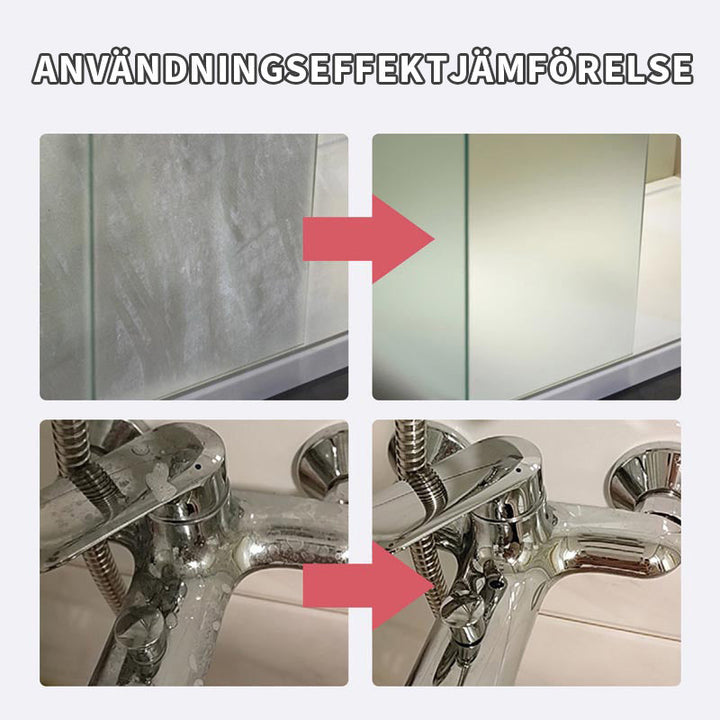 Rengöringsmedel för glas och metallflaskor, grön etikett, miljövänligt, unisex, effektivt mot vattenfläckar och kalk.
