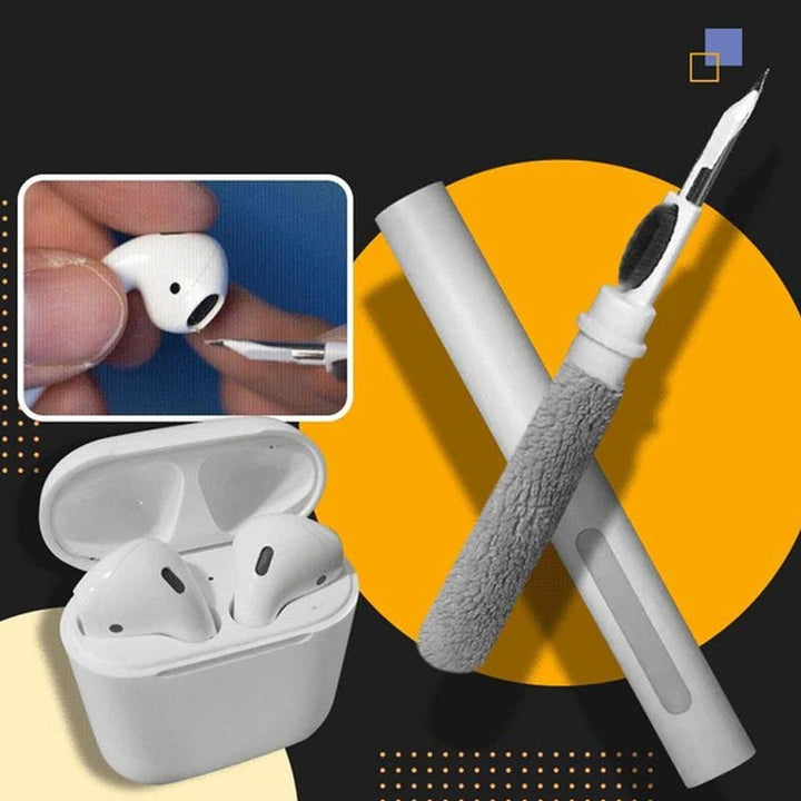 "Rengöringspenna för Bluetooth-öronsnäckor med mikrofiberborste, vit plast, kompakt och bärbar design för noggrann rengöring.