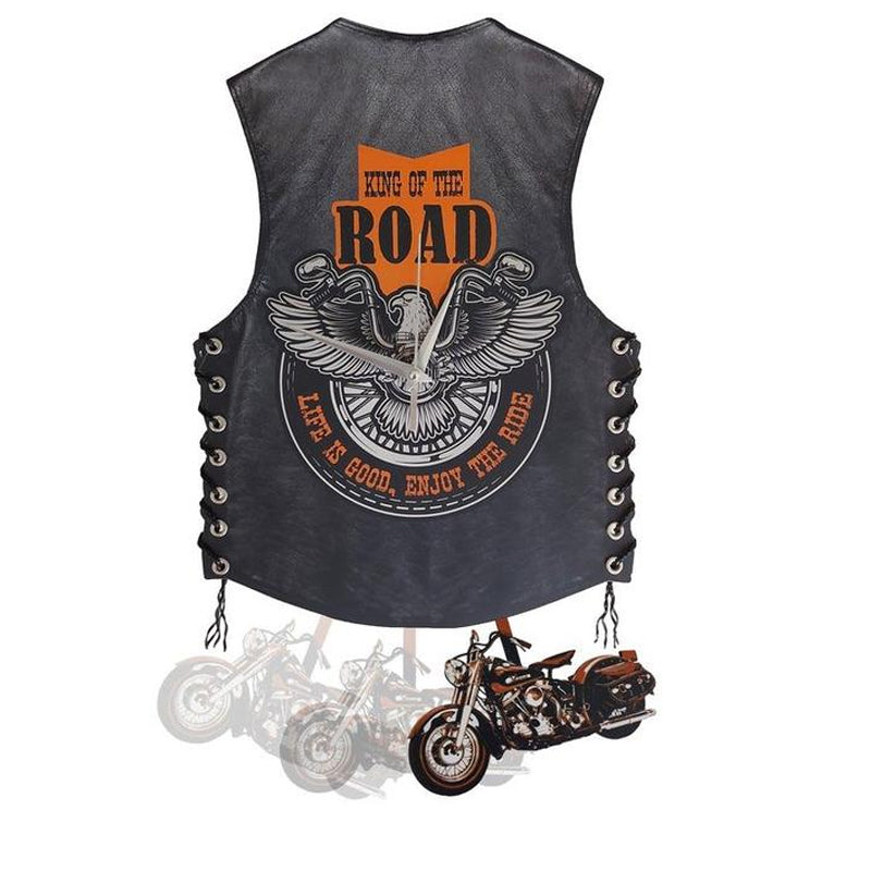 Retro motorcykel pendelklocka i livfulla färger, svängande design, perfekt för unik heminredning och motorcykelälskare.