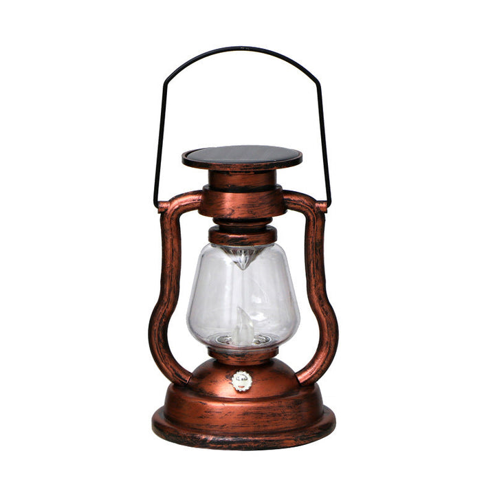 "Retro solcellsdriven fotogenlampa med LED, vattentät; antik finish i brons, guld, rost, silver; perfekt för utomhusbelysning