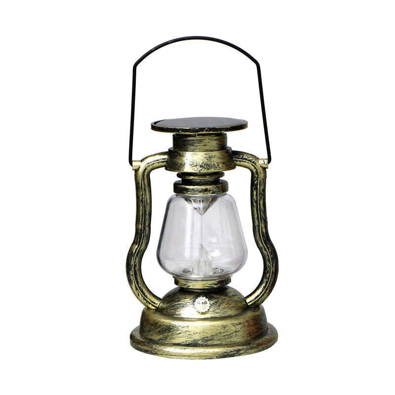 "Retro solcellsdriven fotogenlampa med LED, vattentät; antik finish i brons, guld, rost, silver; perfekt för utomhusbelysning
