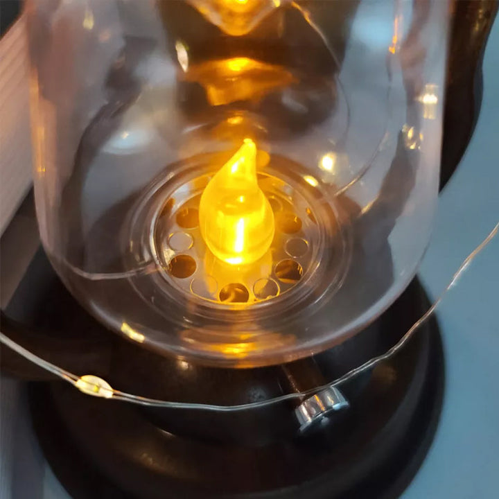 "Retro solcellsdriven fotogenlampa med LED, vattentät; antik finish i brons, guld, rost, silver; perfekt för utomhusbelysning