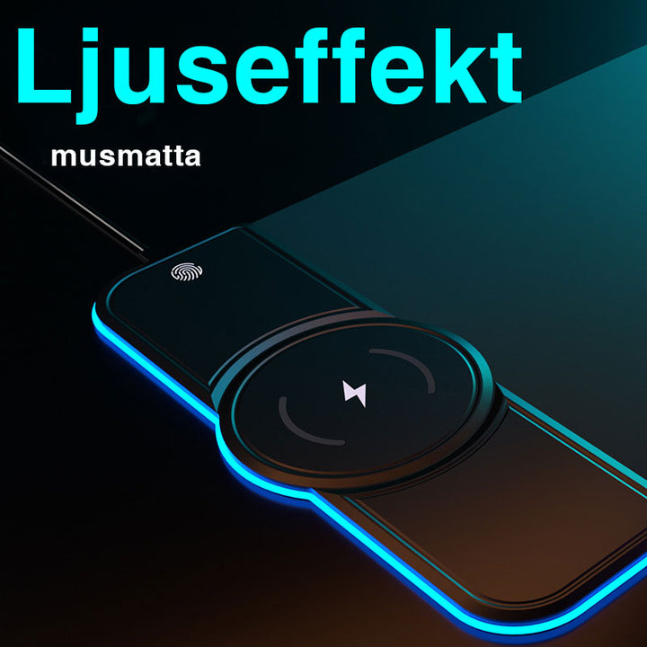 RGB trådlös laddningsmusmatta med stjärnhimmelsdesign, RGB-ljus, mikrotextur, halkfri bas, passar teknik och spel.