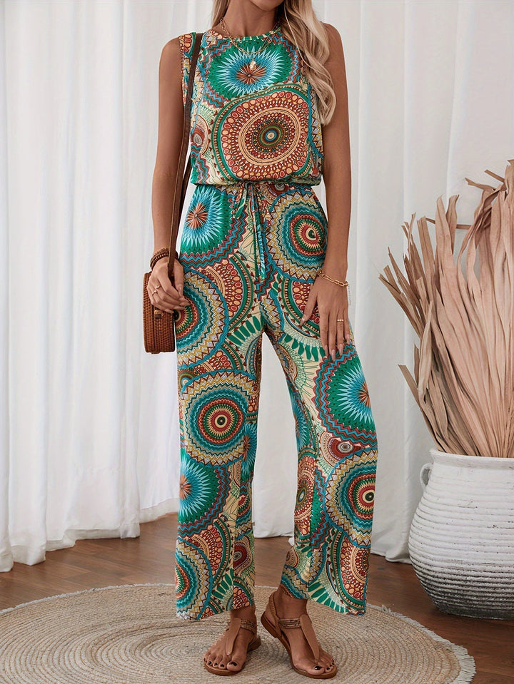 Elegant damoverall med livligt mandalamönster. Idealisk som sommarkläder, fritidsplagg eller festivaloutfit.