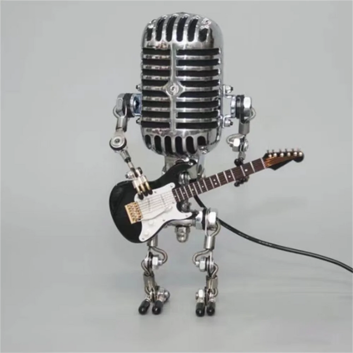 Unik industriell robotbordslampa med gitarr i metallutförande