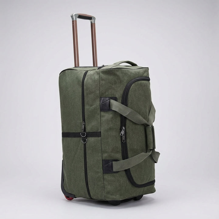 Smidig unisex resväska med hjul i hållbar canvas, designad för bekväm och problemfri resa.