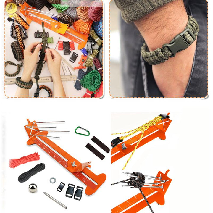 "Robust verktygssats för att skapa armband, inkluderar flera färgalternativ i gröna och orange toner för DIY-entusiaster."