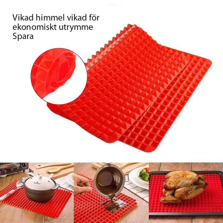 Röd silikonform för stekpanna, värmebeständig och elegant design för kök och bakning, enkel rengöring och hållbar.