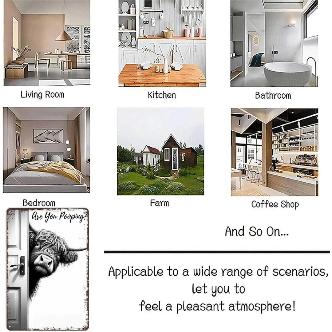 Detaljerad bild av rustik toalettskylt med ko för lantlig stil