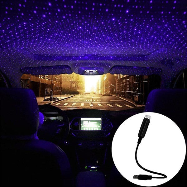 "Romantisk USB stjärnprojektionslampa med ställbar violett ljusintensitet, 360-graders rotation, kompakt, metall 226x15mm."
