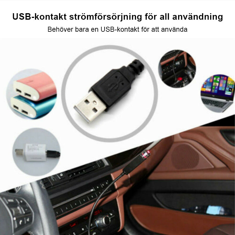 "Romantisk USB stjärnprojektionslampa med ställbar violett ljusintensitet, 360-graders rotation, kompakt, metall 226x15mm."