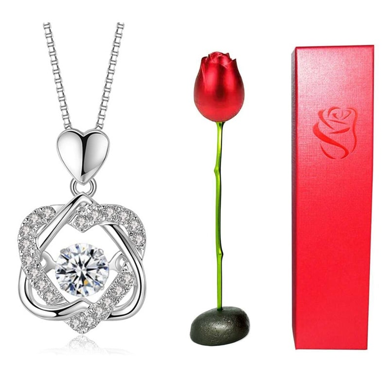 "Romantiskt ros halsband i hjärtform med röd ros, perfekt för Alla Hjärtans Dag gåva, elegant smyckesset, kvinnors accessoar"