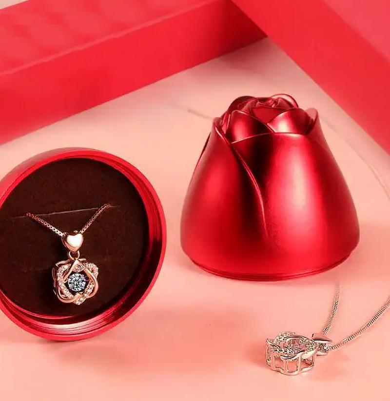 "Romantiskt ros halsband i hjärtform med röd ros, perfekt för Alla Hjärtans Dag gåva, elegant smyckesset, kvinnors accessoar"