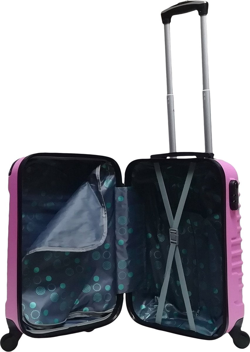 Komplett resekit: Rosa 2-delat resväskset med hardshell, säker och bekväm för weekendresa.