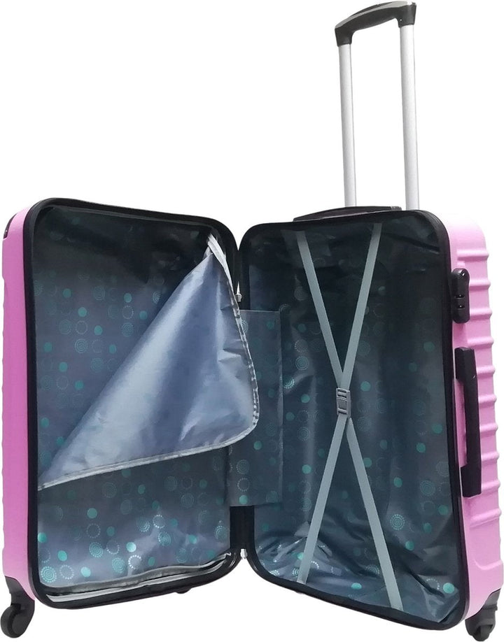 Liten och stor rosa resväska i 2-delat set, perfekt som handbagage och incheckat bagage.