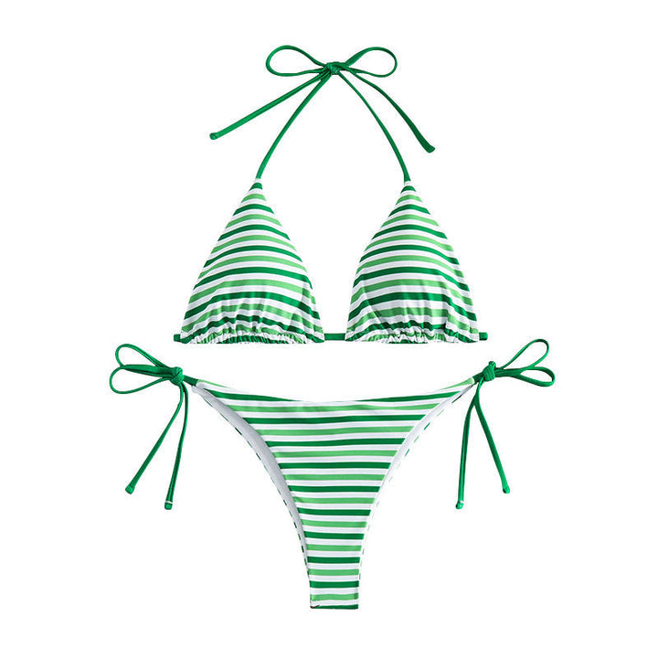 Grön triangel-bikini för dam, snygga badkläder för soliga dagar vid strand eller pool.