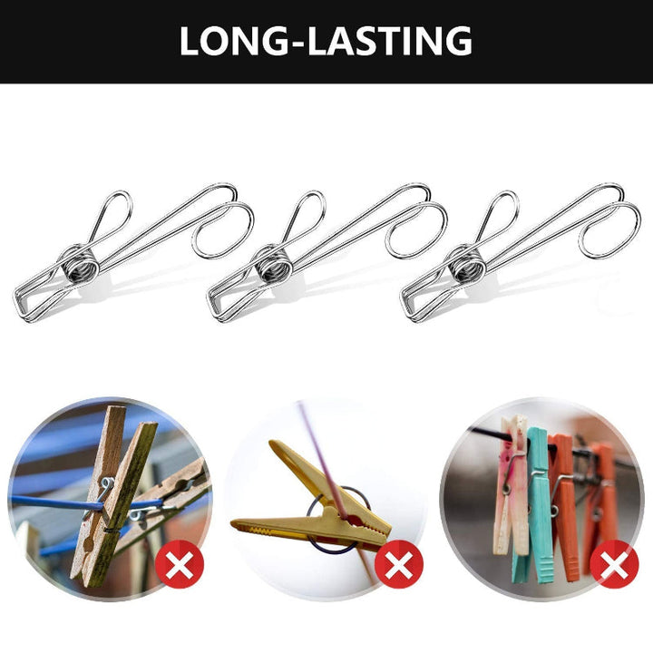 Rostfri metalklämma med lång svans, silverfärgad, perfekt för kök och badrum, hållbar design för smart förvaring.