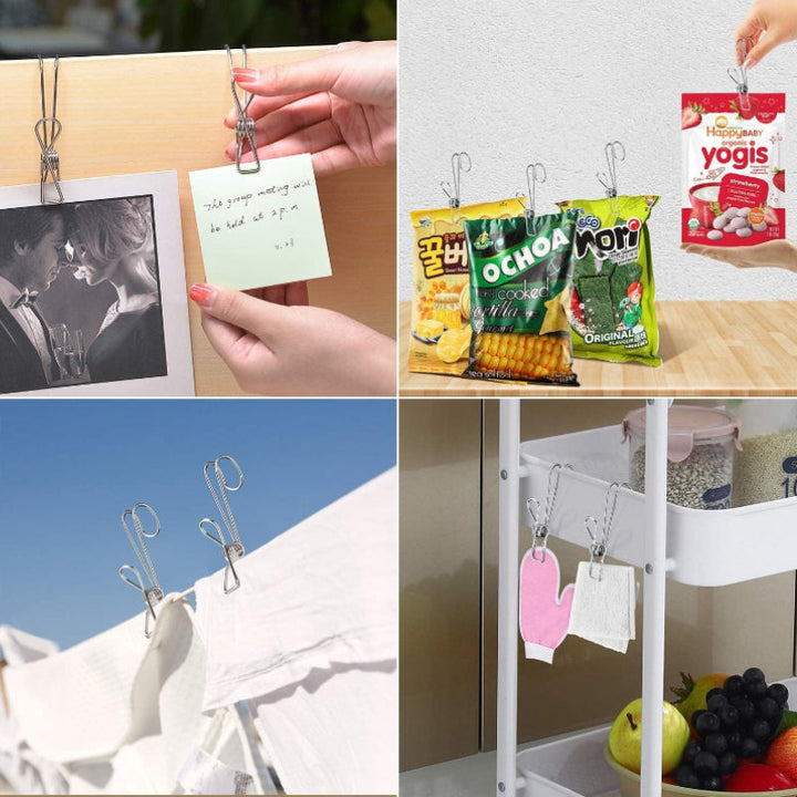 Rostfri metalklämma med lång svans, silverfärgad, perfekt för kök och badrum, hållbar design för smart förvaring.