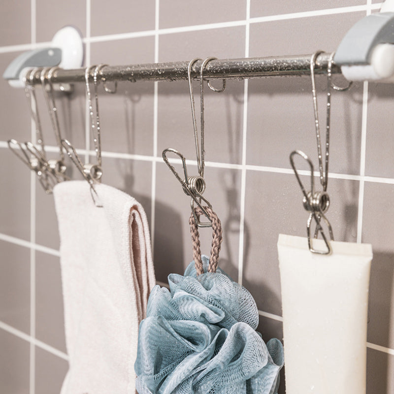 Rostfri metalklämma med lång svans, silverfärgad, perfekt för kök och badrum, hållbar design för smart förvaring.
