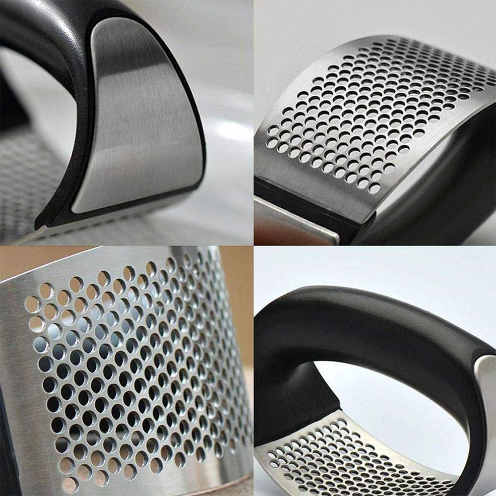 "Rostfri vitlökspress i ergonomisk design för enkel matlagning, krossar vitlök snabbt med stil och funktionalitet."