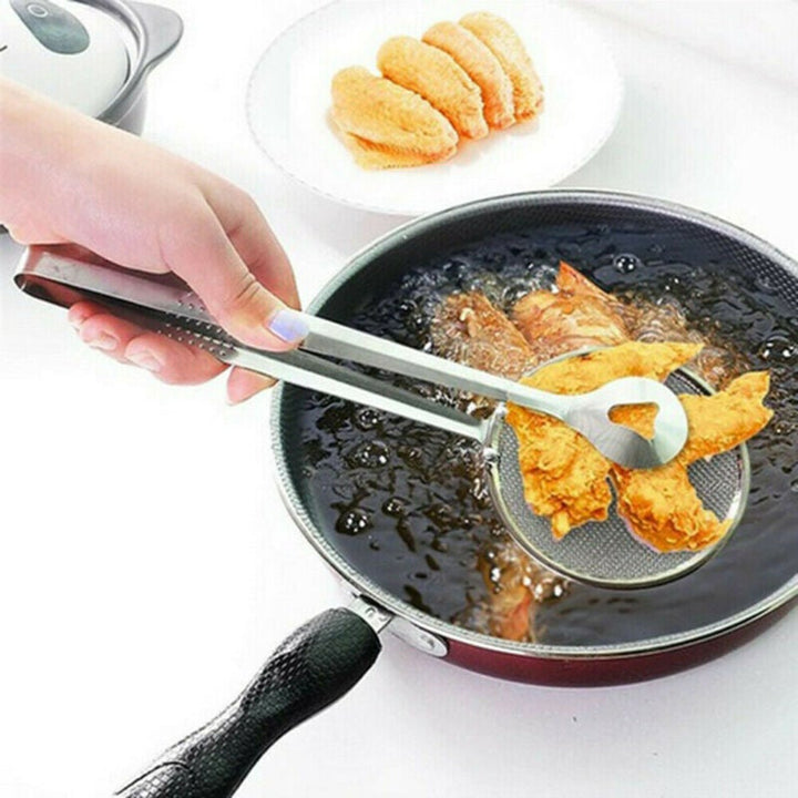 Rostfritt olje durkslag, elegant design, filtrering av olja, hållbart stål, köksverktyg för dränering av stekt mat.