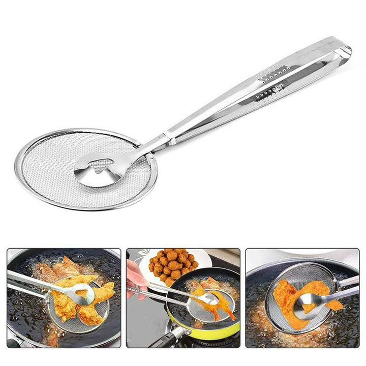 Rostfritt olje durkslag, elegant design, filtrering av olja, hållbart stål, köksverktyg för dränering av stekt mat.