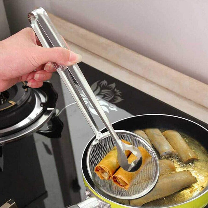 Rostfritt olje durkslag, elegant design, filtrering av olja, hållbart stål, köksverktyg för dränering av stekt mat.