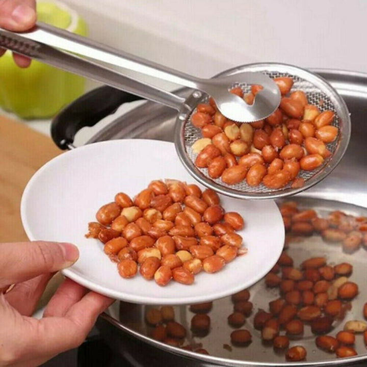 Rostfritt olje durkslag, elegant design, filtrering av olja, hållbart stål, köksverktyg för dränering av stekt mat.