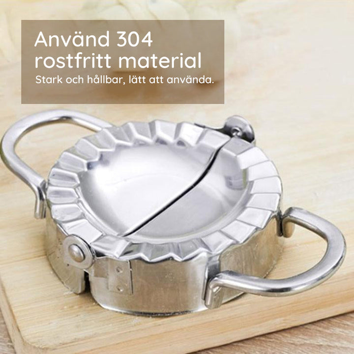 Dumplingmaskin och skalare i rostfritt stål med spegelpolerad yta för enkel och hygienisk användning i hemmakök.