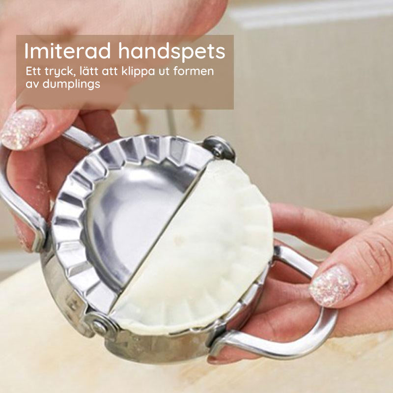 Dumplingmaskin och skalare i rostfritt stål med spegelpolerad yta för enkel och hygienisk användning i hemmakök.