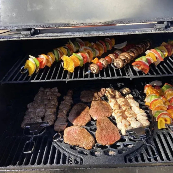 Grillsavor 3-delade grillspett i rostfritt stål med tre piggar, perfekt för kött och grönsaker.