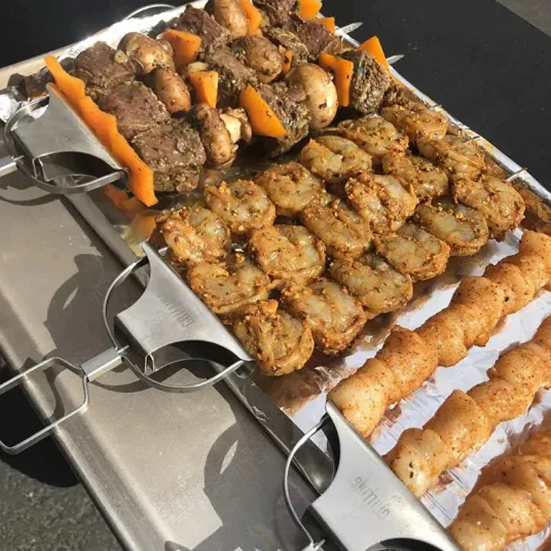 Grillsavor 3-delade grillspett i rostfritt stål med tre piggar, perfekt för kött och grönsaker.