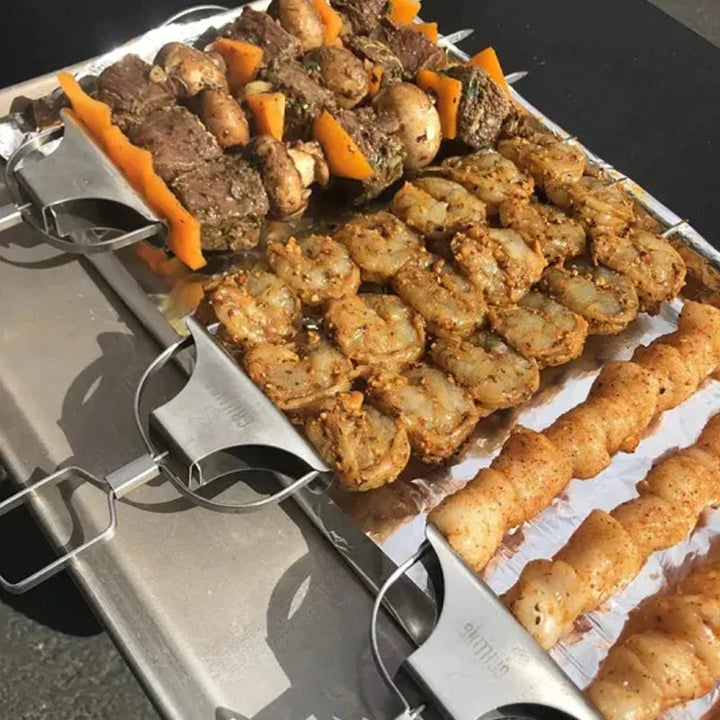 Grillsavor 3-delade grillspett i rostfritt stål med tre piggar, perfekt för kött och grönsaker.