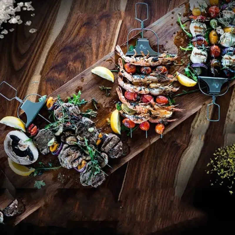 Grillsavor 3-delade grillspett i rostfritt stål med tre piggar, perfekt för kött och grönsaker.