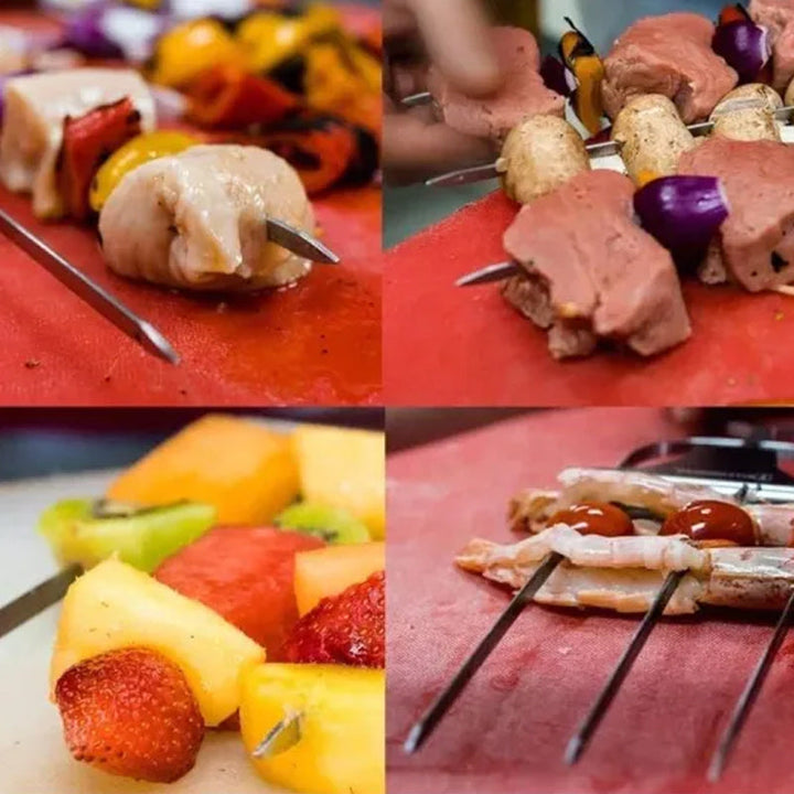 Grillsavor 3-delade grillspett i rostfritt stål med tre piggar, perfekt för kött och grönsaker.