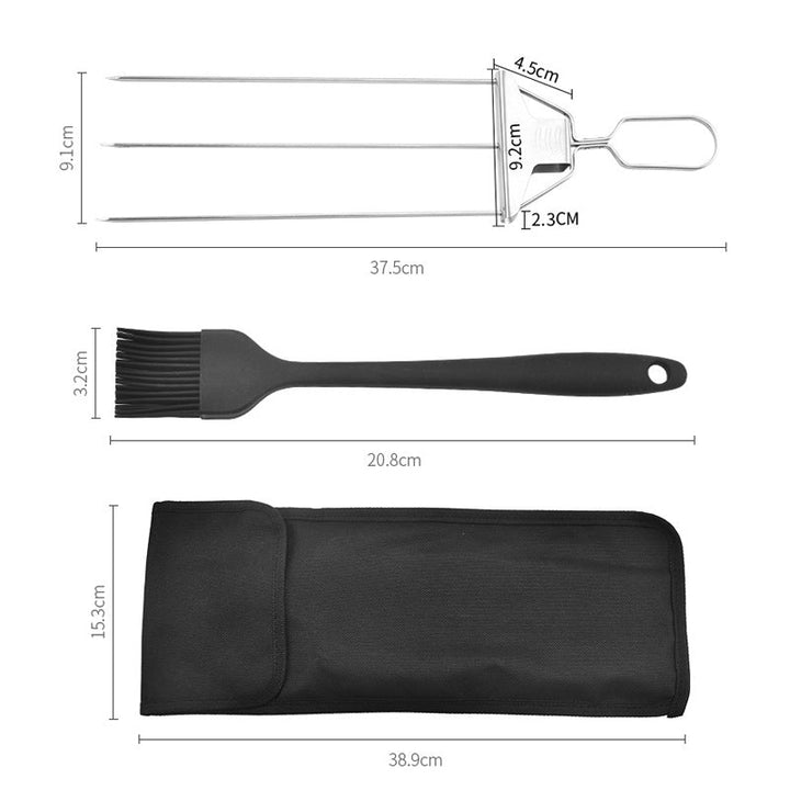 Grillsavor 3-delade grillspett i rostfritt stål med tre piggar, perfekt för kött och grönsaker.