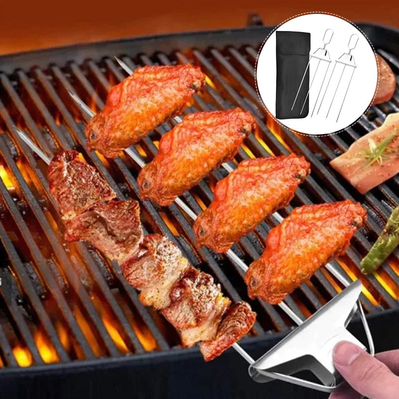 Grillsavor 3-delade grillspett i rostfritt stål med tre piggar, perfekt för kött och grönsaker.
