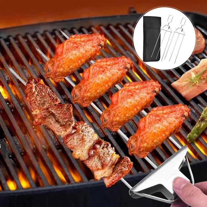 Grillsavor 3-delade grillspett i rostfritt stål med tre piggar, perfekt för kött och grönsaker.