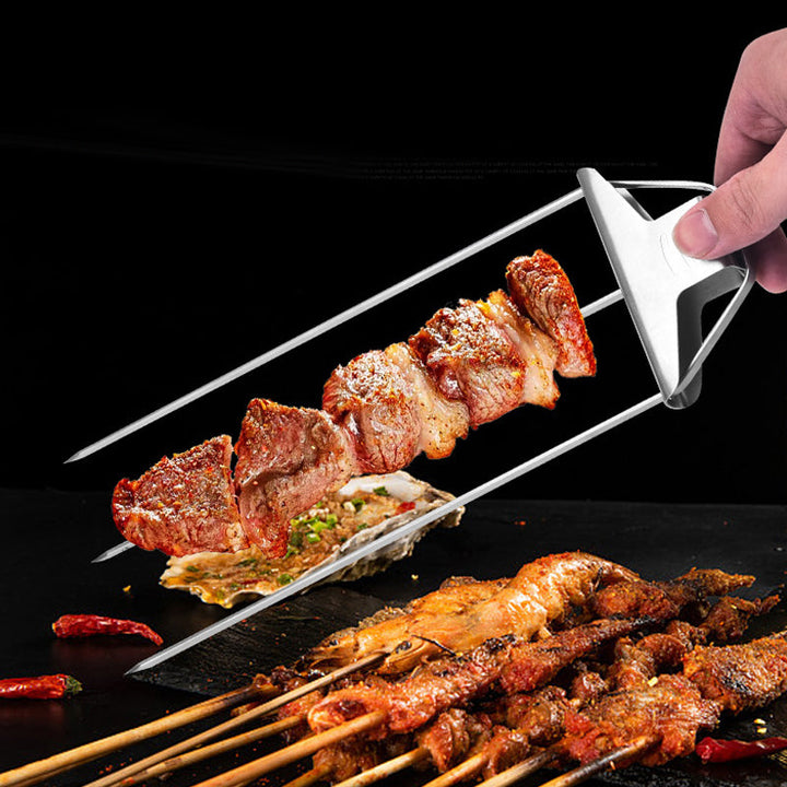 Grillsavor 3-delade grillspett i rostfritt stål med tre piggar, perfekt för kött och grönsaker.