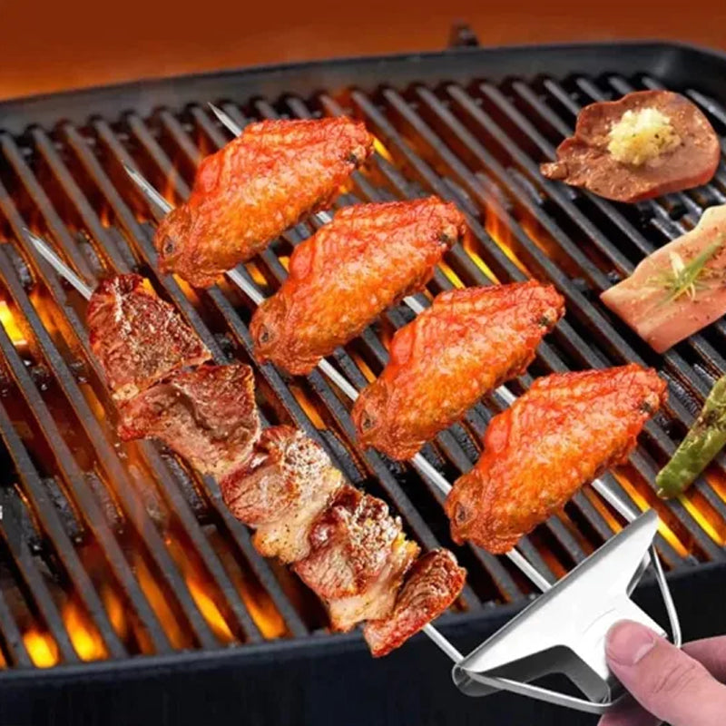 Grillsavor 3-delade grillspett i rostfritt stål med tre piggar, perfekt för kött och grönsaker.