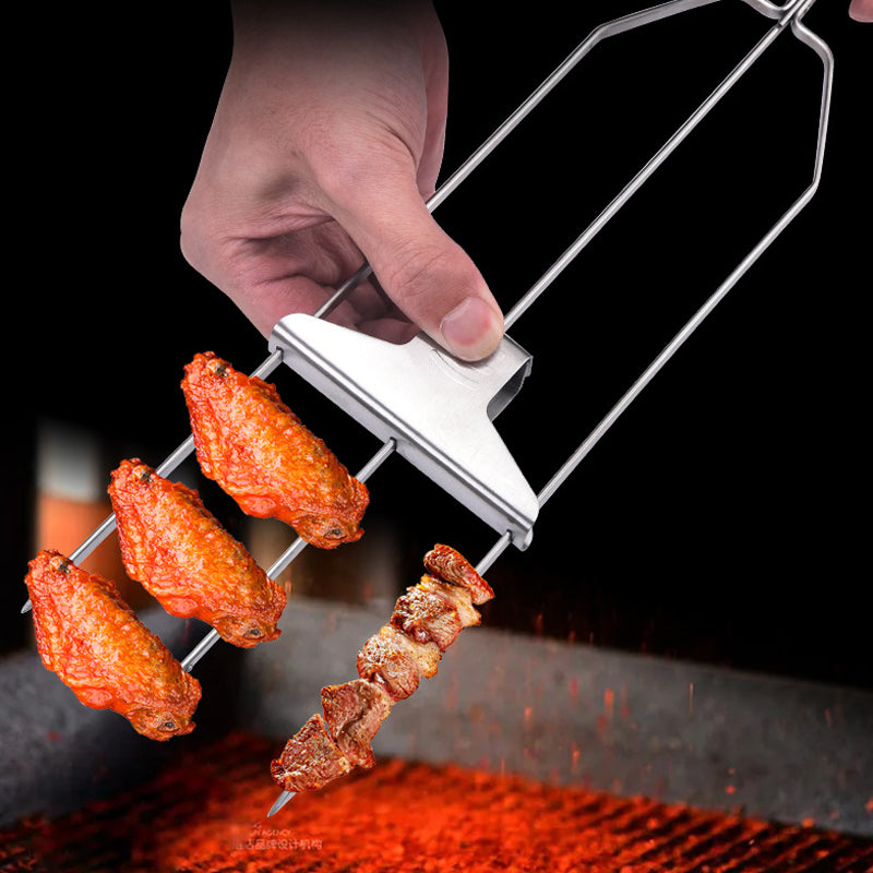Grillsavor 3-delade grillspett i rostfritt stål med tre piggar, perfekt för kött och grönsaker.