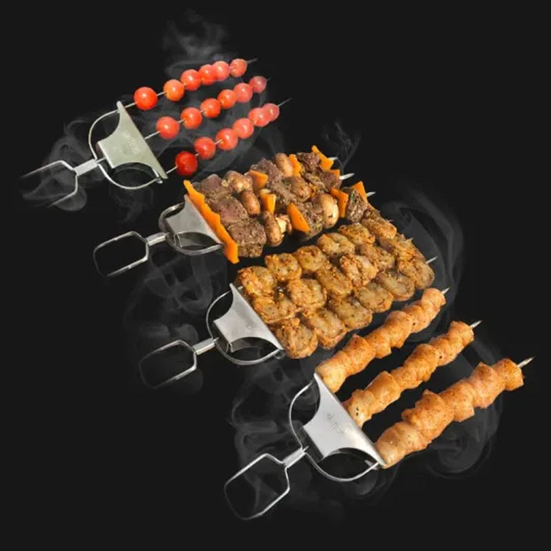 Grillsavor 3-delade grillspett i rostfritt stål med tre piggar, perfekt för kött och grönsaker.