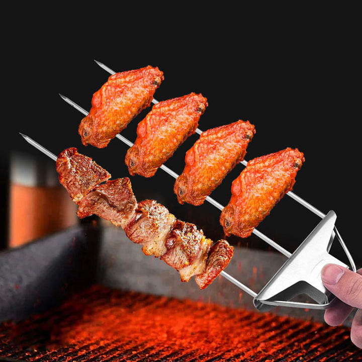 Grillsavor 3-delade grillspett i rostfritt stål med tre piggar, perfekt för kött och grönsaker.