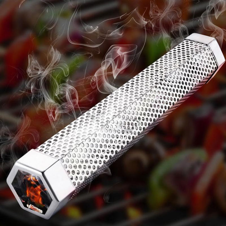 Rökrör i rostfritt stål för grill, hexagonform, köksaccessoar, perfekt för rökning av kött och fisk, hållbar och stabil.
