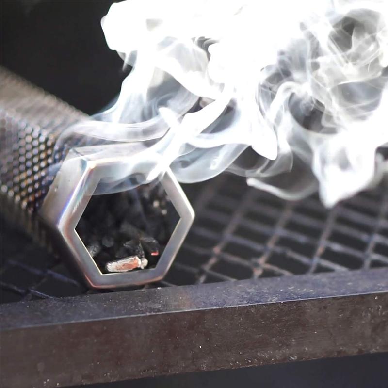 Rökrör i rostfritt stål för grill, hexagonform, köksaccessoar, perfekt för rökning av kött och fisk, hållbar och stabil.